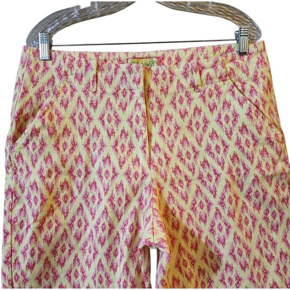 Lilly & Van Womens Capri Pants Size L Yellow Pink Diamond High Rise Tapered - Picture 3 of 9